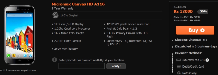 Micromax A116 Canvas HD